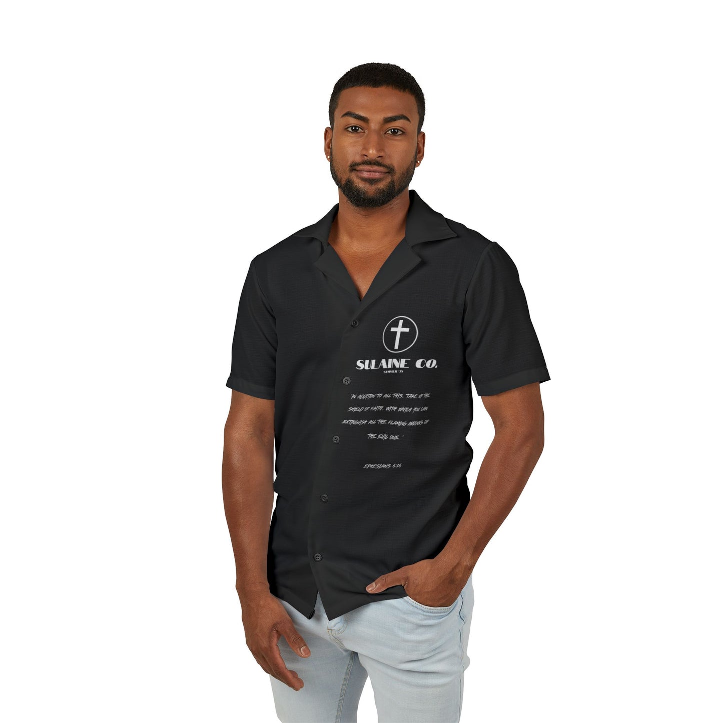 Black Ephesians 6:16 Button-Up