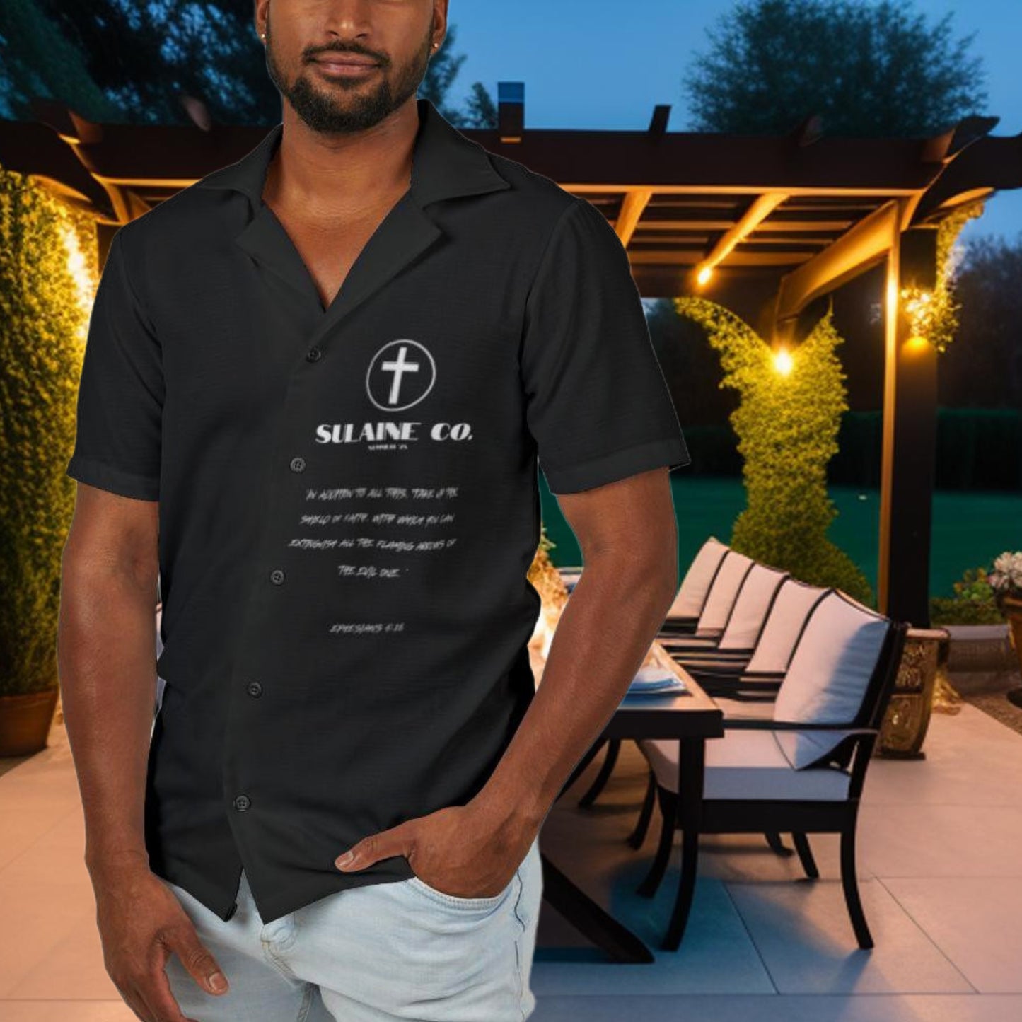 Black Ephesians 6:16 Button-Up